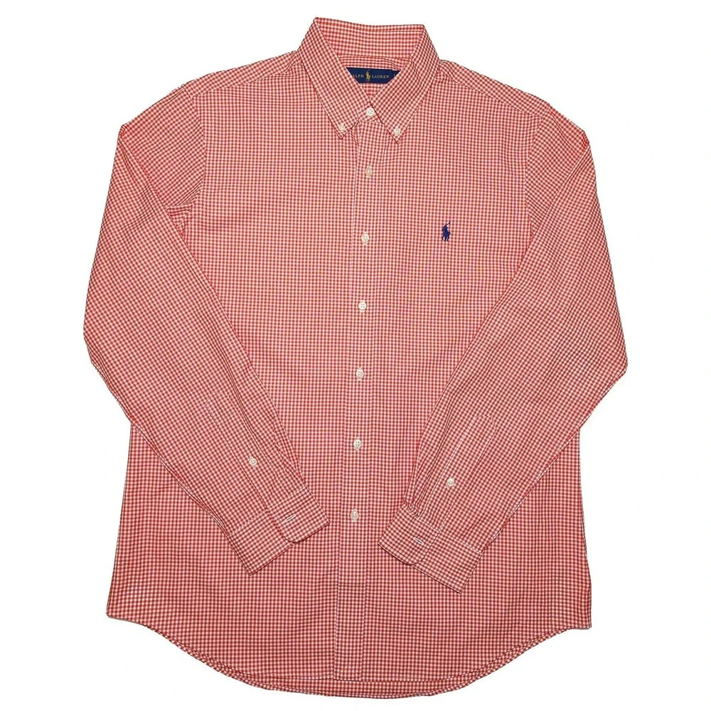 POLO RALPH LAUREN Long Sleeve Button Shirt Orange Checks Large L